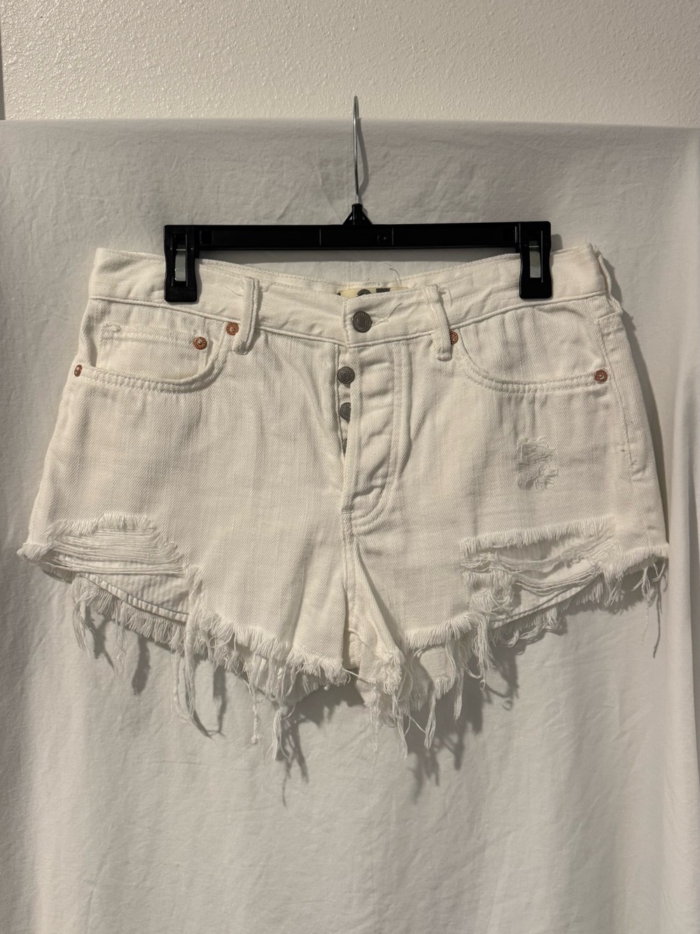 We the Free Women’s White Distressed Denim Shorts
